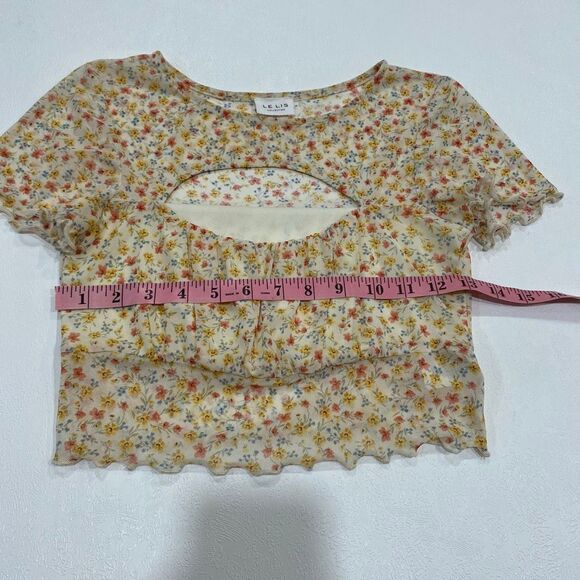 Le Lis Floral Mesh Crop Top Sheer Ruffle Hem Women’s Size Small - Picture 4 of 6